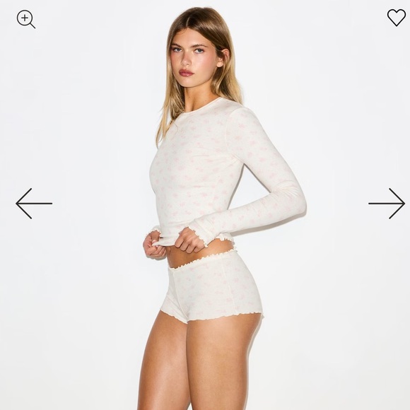 SKIMS Logo Pointelle Long Sleeve Set – Marble Halite Floral Print (Size M) - Picture 2 of 2